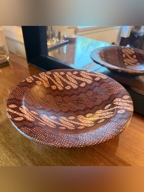 Indonesian Batik Decorative Wood Bowl (Decorative Only) 10 1/4” X 2 1/4”